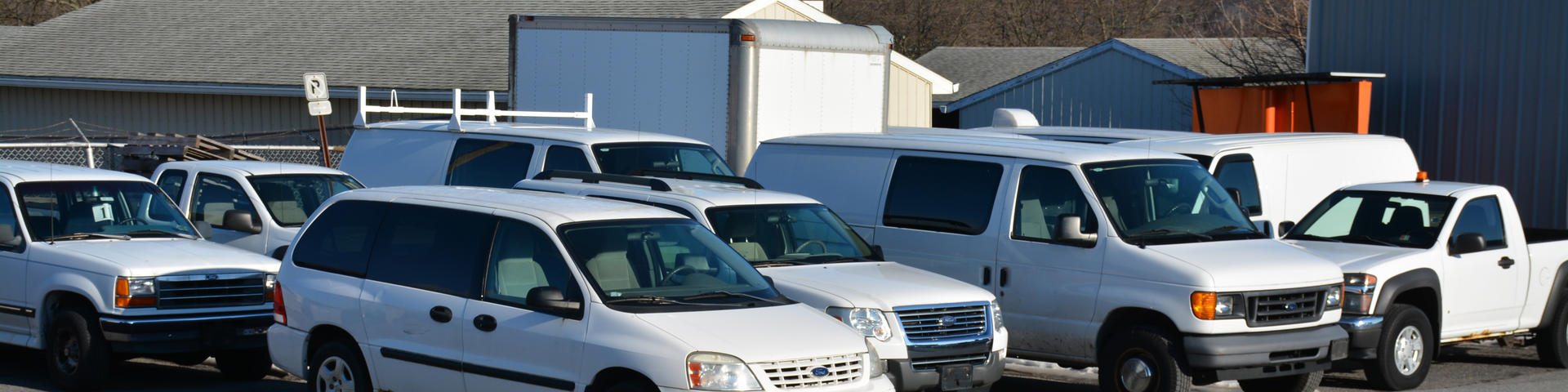 Nine white vehicles for auction at Lion Surplus
